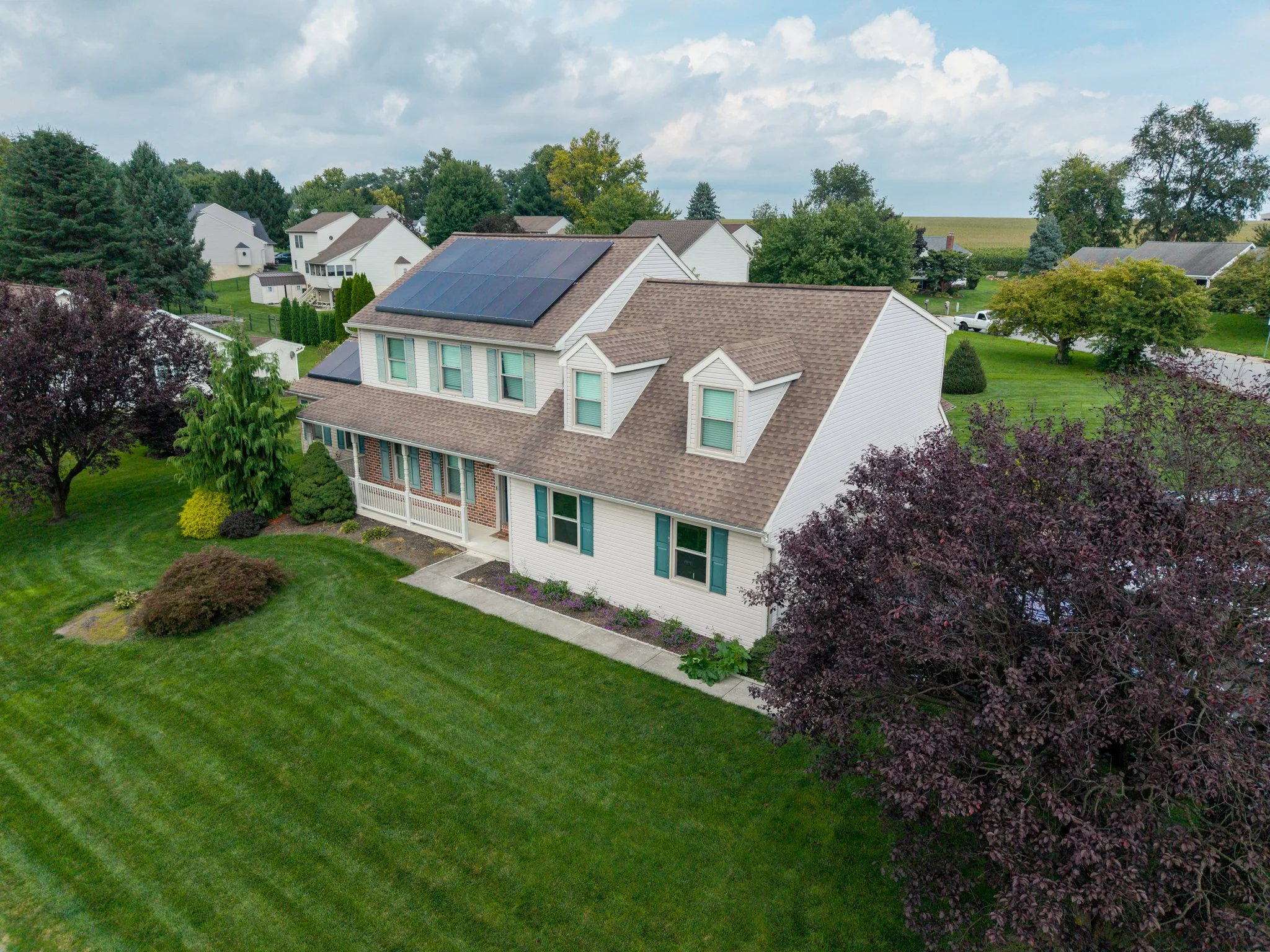 Elevated real estate drone photo of residential property in Lancaster PA