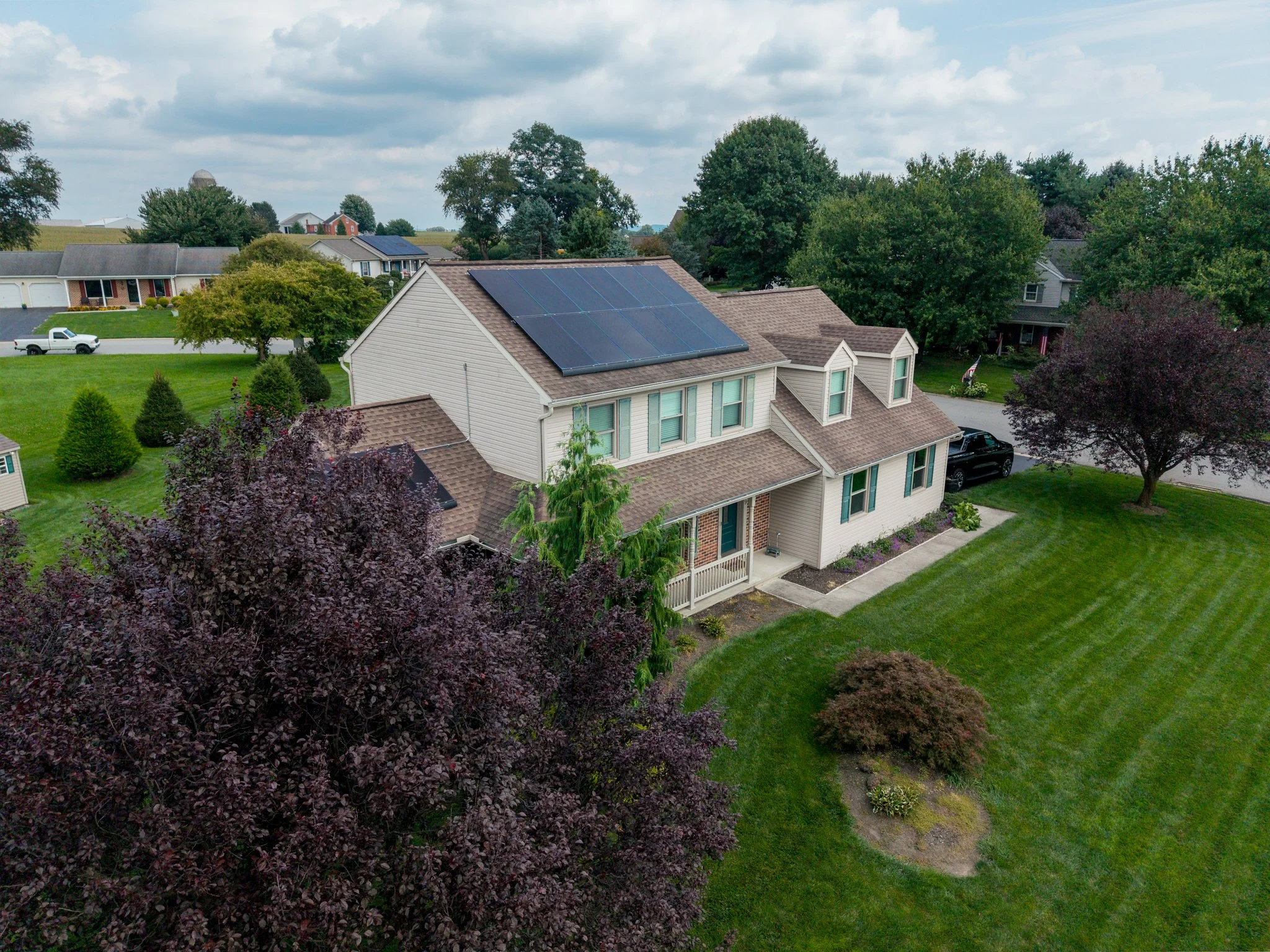 Elevated real estate drone photo of residential property in Lancaster PA