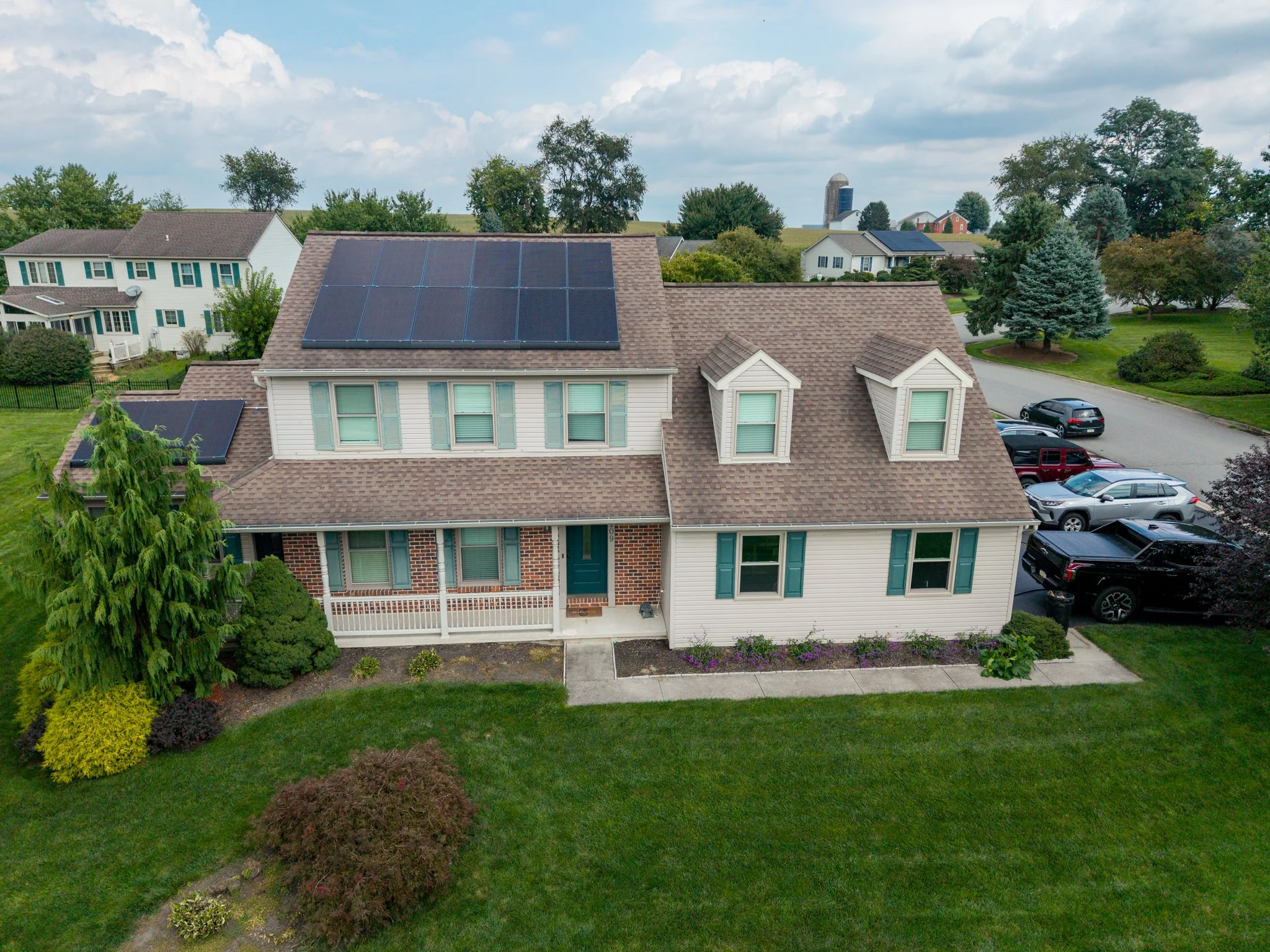 Elevated real estate drone photo of residential property in Lancaster PA