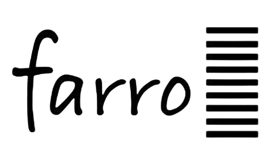 A black marker writing the word "farro" on a white surface, with a stylized keyboard background.
