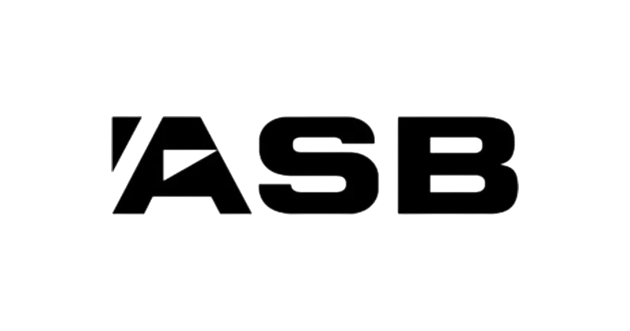 A black background with the letters and symbols 'ASB' in a stylized, gradient font.