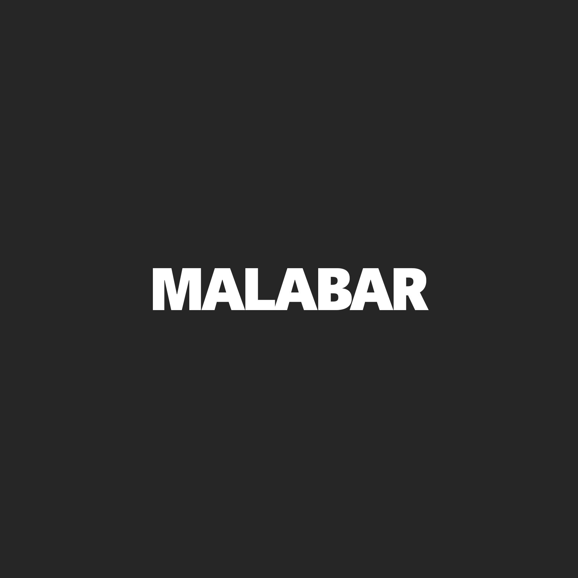 Black background with the word 'MALABAR' written in large white capital letters.