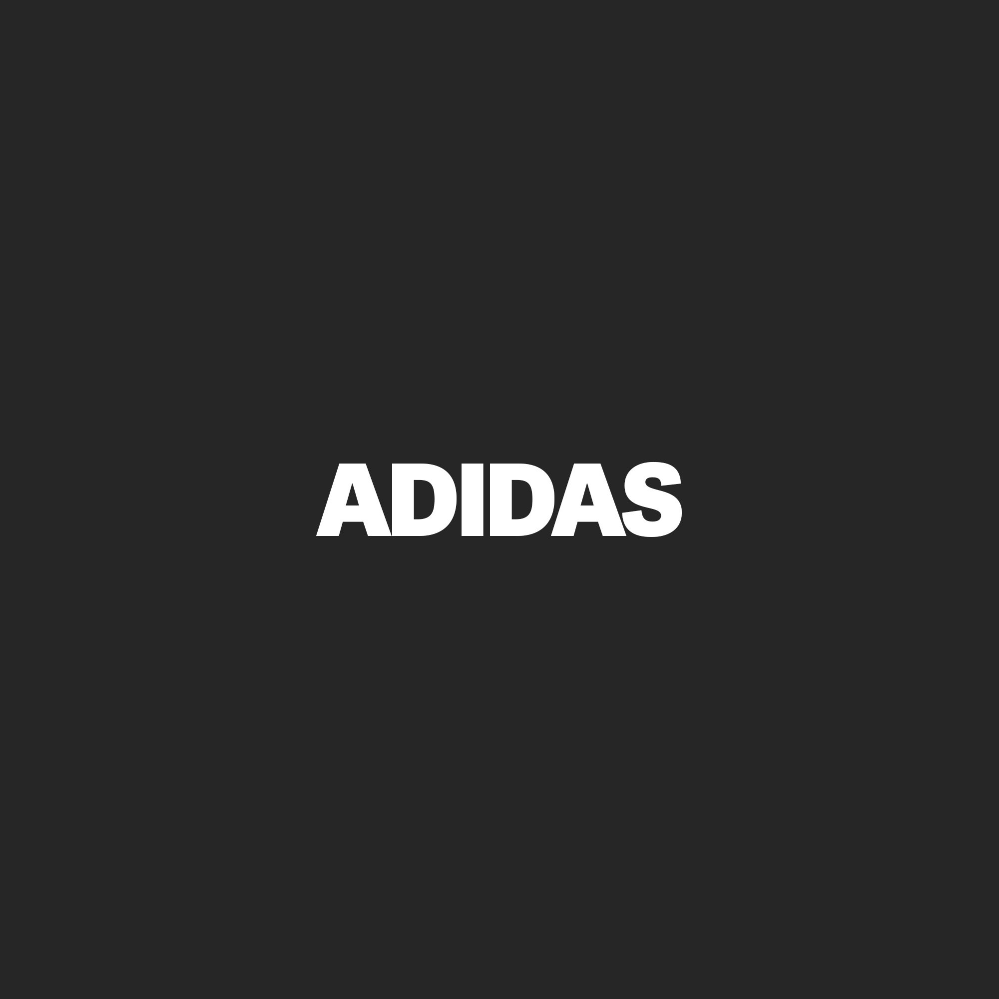 Black background with the word 'ADIDAS' written in large white capital letters.