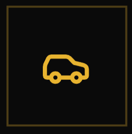Gold outline of a car icon on a black background