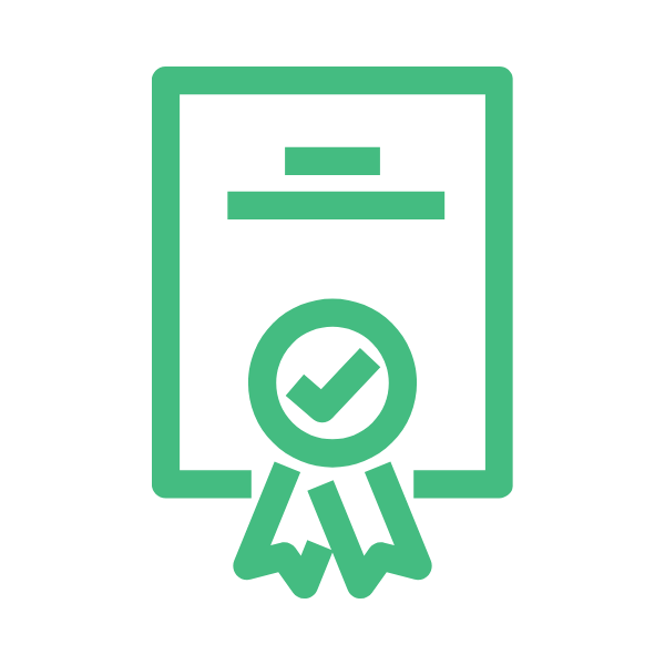 Icon of a certificate with a checkmark badge