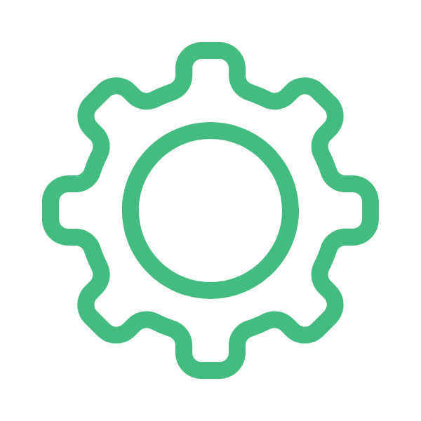 Green gear icon on a black background