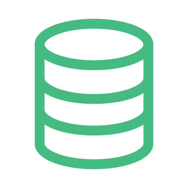 Icon of a stack of coins in green with black background.