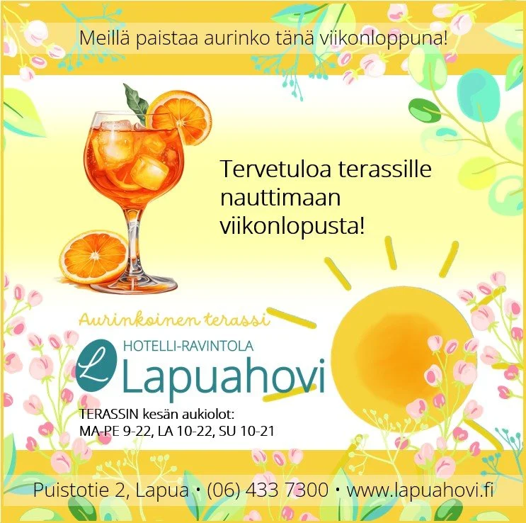 Aurinkoa tai kes&auml;sadetta. Meill&auml; voit nauttia kes&auml;isist&auml; drinkeist&auml; ja ruokalistan herkuista terassilla, aulabaarissa tai ravintolassa.

Tervetuloa viihtym&auml;&auml;n!