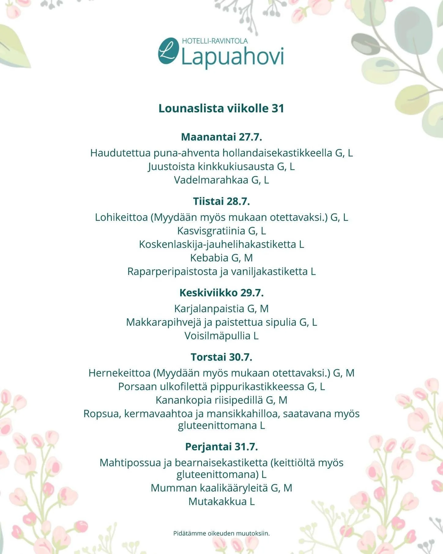 Pitk&auml;&auml;n haudutettu karjalanpaisti on valmista. 🥰 
J&auml;lkk&auml;rin&auml; kahvin kanssa talon voisilm&auml;pullia. 😍
Tervetuloa lounaalle klo 10.30-14.00. 😘

#lounas #lounaslapua #karjalanpaisti #makkarapihvi #voisilm&auml;pulla