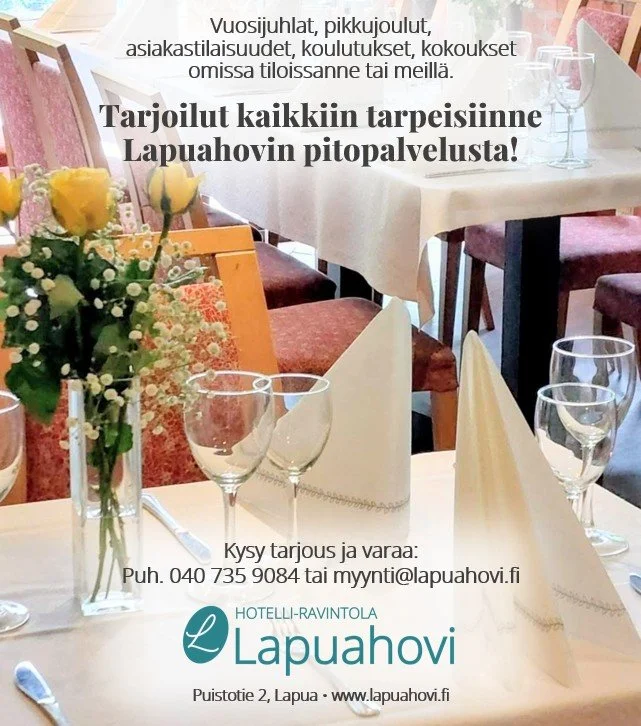 Tiesitk&ouml;, ett&auml; Lapuahovissa toimii my&ouml;s pitopalvelu?

Meilt&auml; saat tarjoilut, astiat ja passarit juhliisi.
Soita ja suunnitellaan yhdess&auml; teille sopiva kokonaisuus.
P. 040 735 9084 (arkisin klo 8-16) tai myynti@lapuahovi.fi

#