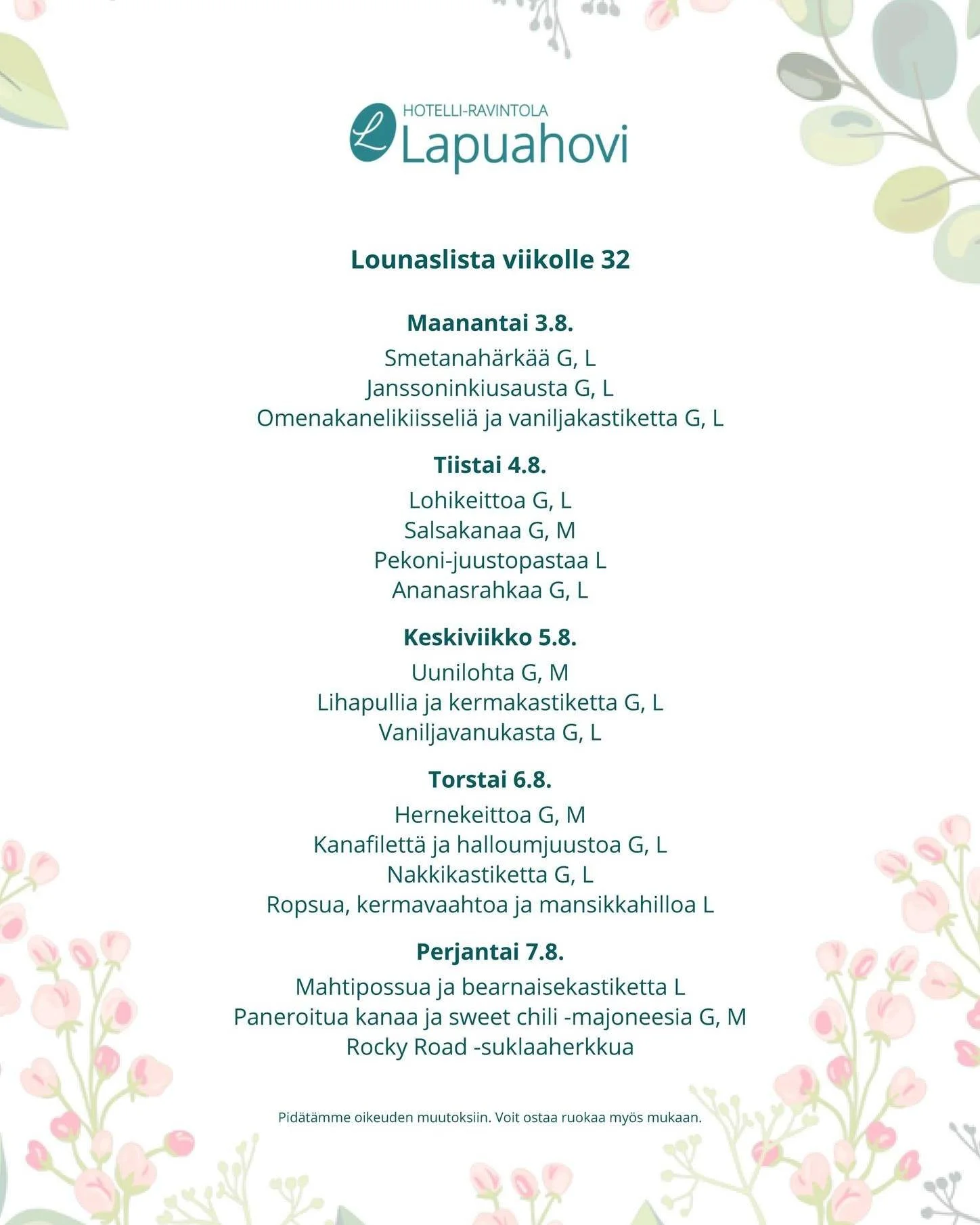 Tervetuloa lounaalle Lapuahoviin arkisin klo 10.30-14.00.

#lounas #lounaslapua #lapua #ravintola #ravintolaruokaa