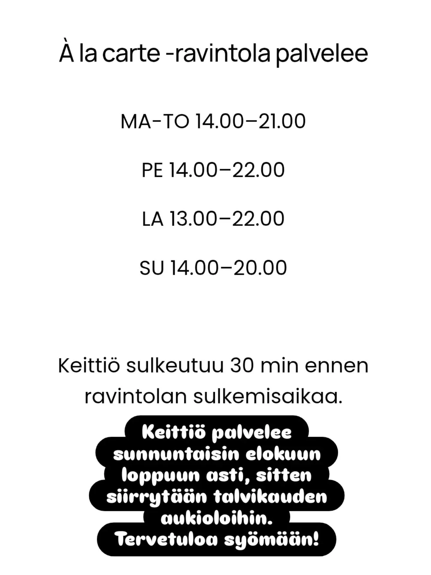 Tervetuloa sy&ouml;m&auml;&auml;n! &Agrave; la carte -listan l&ouml;yd&auml;t nettisivuiltamme, joille linkki profiilissa.
#ravintolalapua #lapua #visitlapua