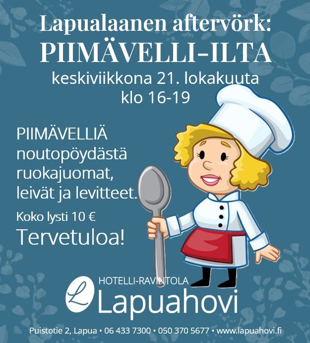 Kolme y&ouml;t&auml; velliin on! 🎶🎵🎶

Aivanhan t&auml;s jo laulattaa, kun tiet&auml;&auml; mit&auml; keskiviikkoa saa!
Perinteinen piim&auml;velli tarjolla noutop&ouml;yd&auml;st&auml; keskiviikkona 21. lokakuuta klo 16-19.
Tulkaa porukalla herkut