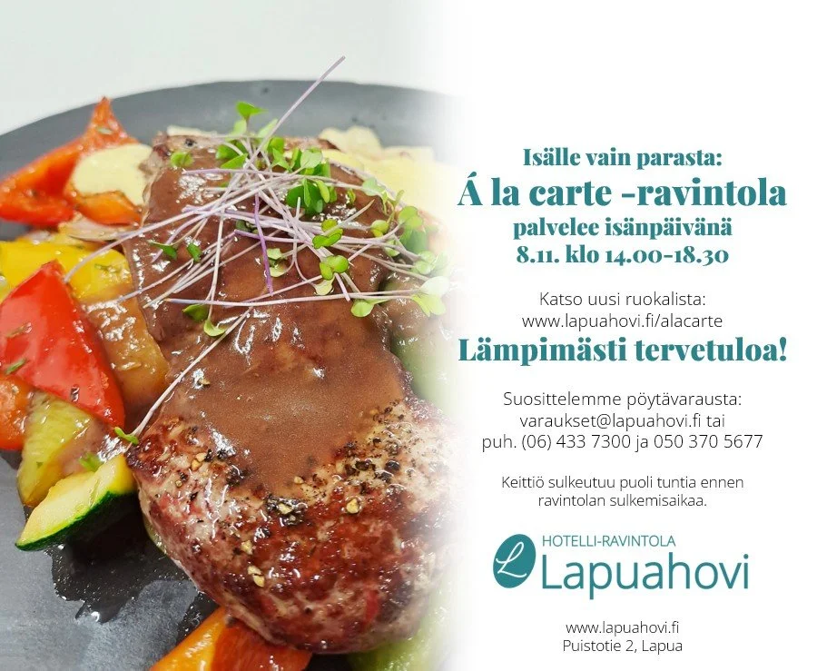 Juhlitaan is&auml;&auml;!
Hyv&auml;&auml; ruokaa ja leppoisaa yhdess&auml;oloa, niist&auml; on mukava juhlap&auml;iv&auml; tehty.
Is&auml;np&auml;iv&auml;brunssi klo 7.30-13.00.
&Agrave; la carte klo 14-18.30.
Suosittelemme p&ouml;yt&auml;varauksen t