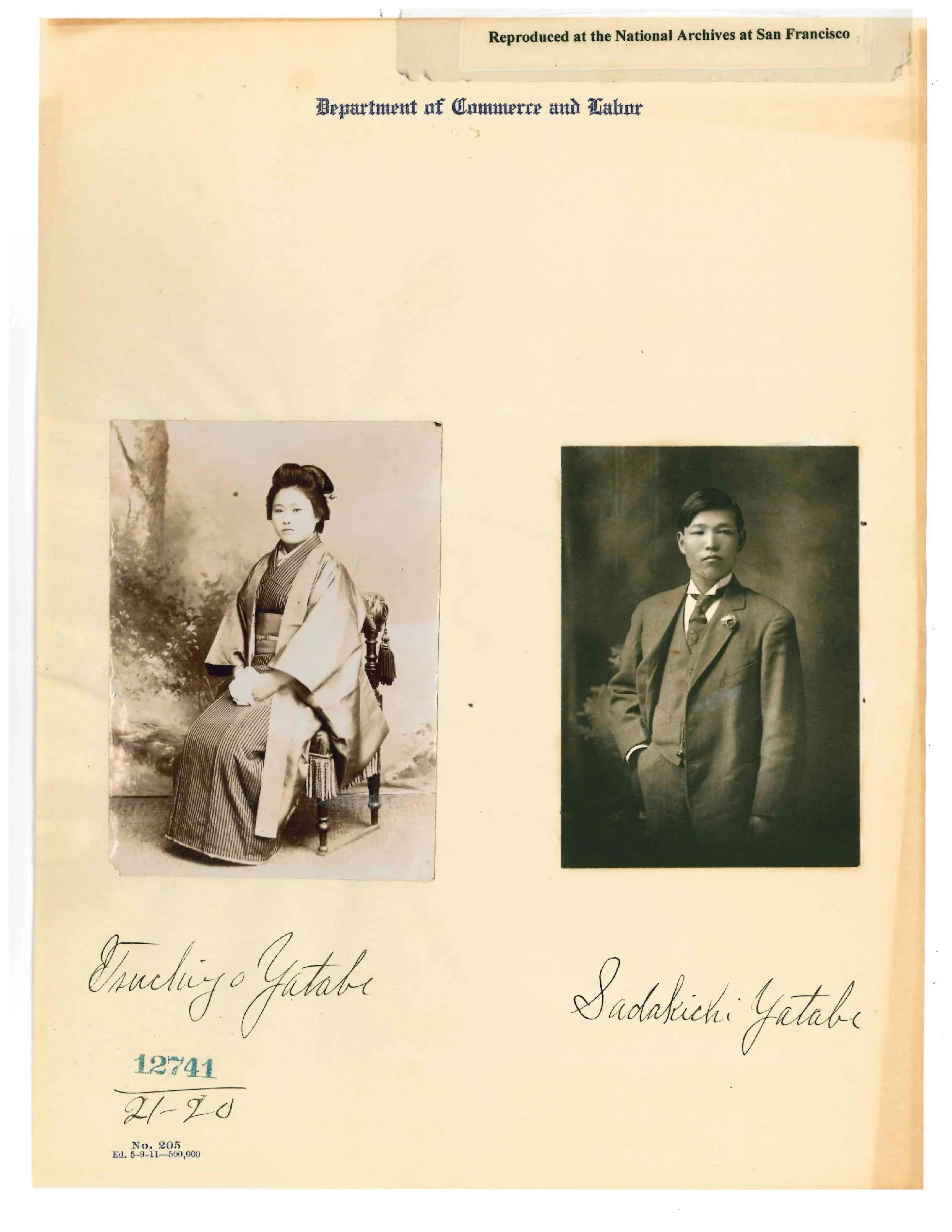 Photographs of Tsuchiyo Yatabe and Sadakichi Yatabe