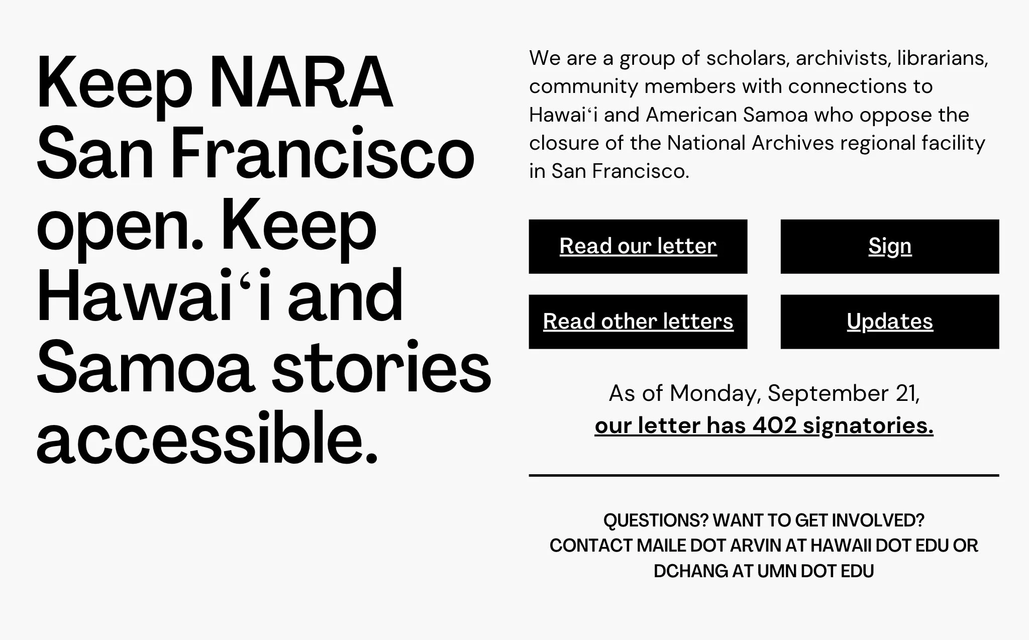 Hawaiʻi and Samoa Scholars Against the Closure of the National Archives at San Francisco