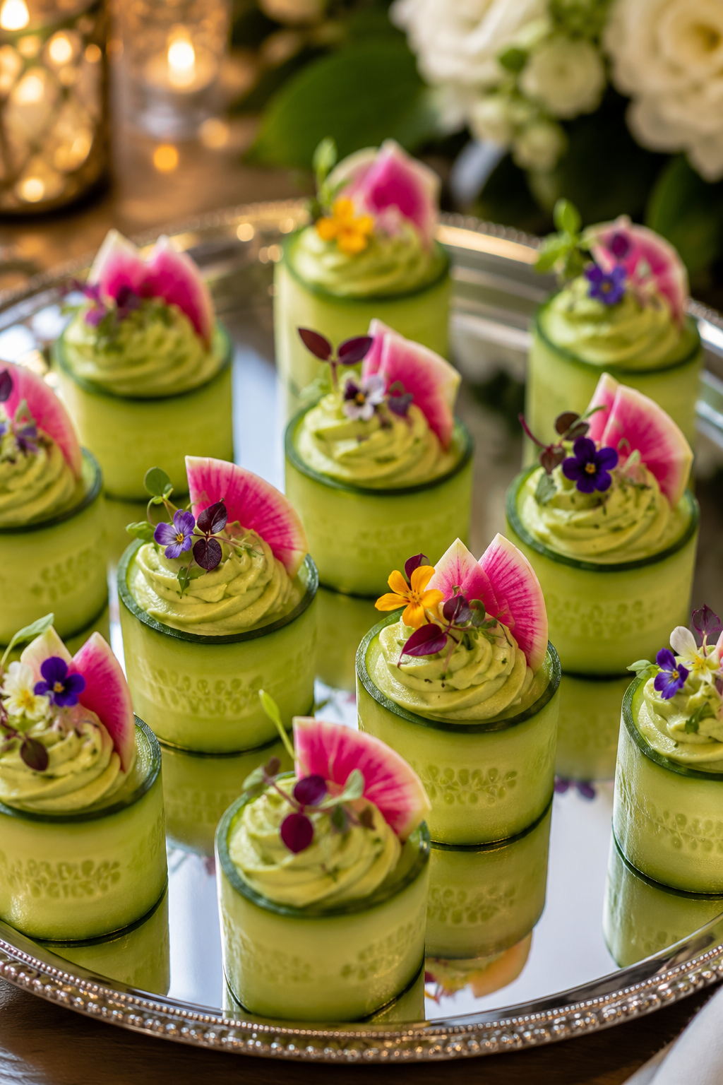 Cucumber  and Yuzu Avocado Mousse Canape