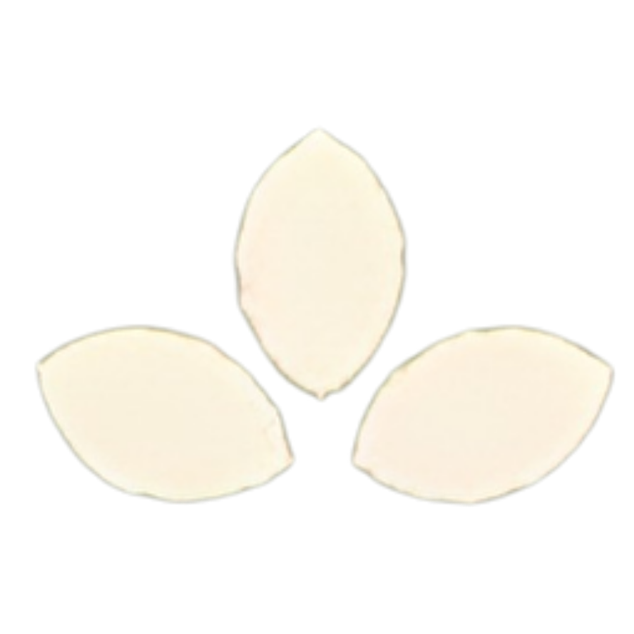 Three white slices of garlic arranged in a triangular pattern on a black background.