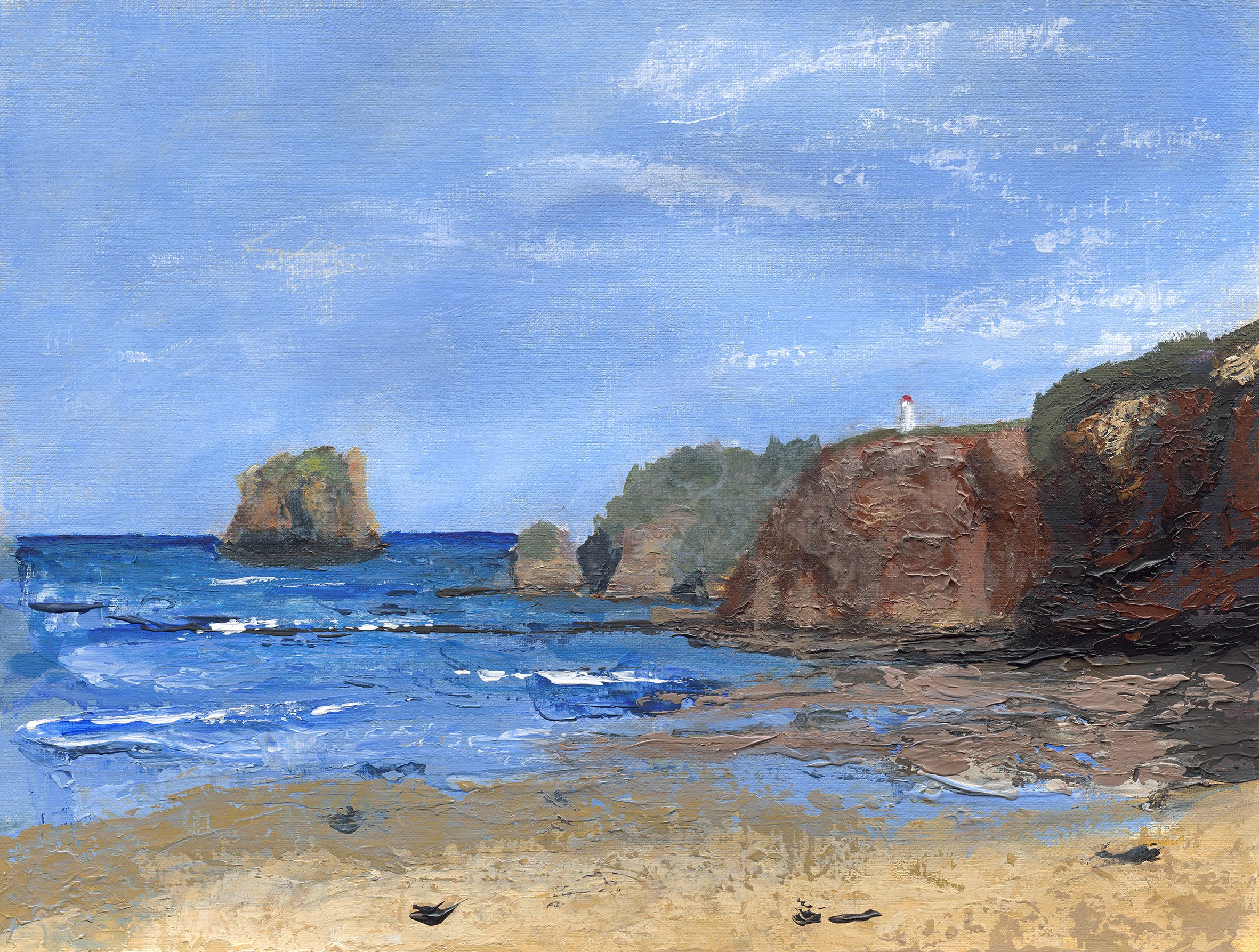 Headland Watch
22.9 x 30.5 cm (9 x 12")
Acrylic on Oil Canvas Paper  (Palette Knife, Brush & Impasto), Mounted on Cradled Wood  Panel
2026