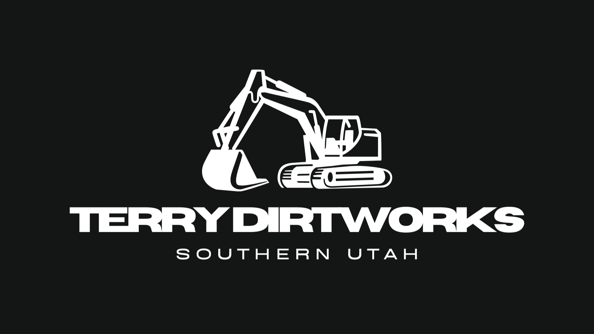 Logo for Terry Dirtworks featuring a white outline of an excavator and text that reads 'Terry Dirtworks Southern Utah' in white on a black background.