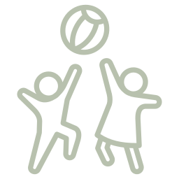 Two stick figures playing volleyball, one hitting the ball with both hands.