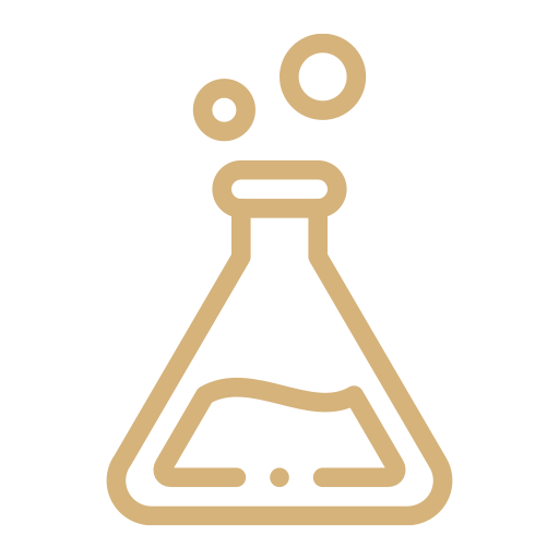 Icon of a laboratory flask with bubbling liquid.