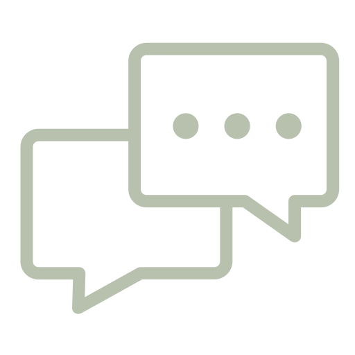 Two overlapping speech bubbles, one with an ellipsis, representing conversation or communication.