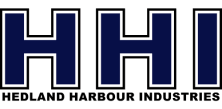 Logo for Hedland Harbour Industries with bold letters 'HHI' in blue and white