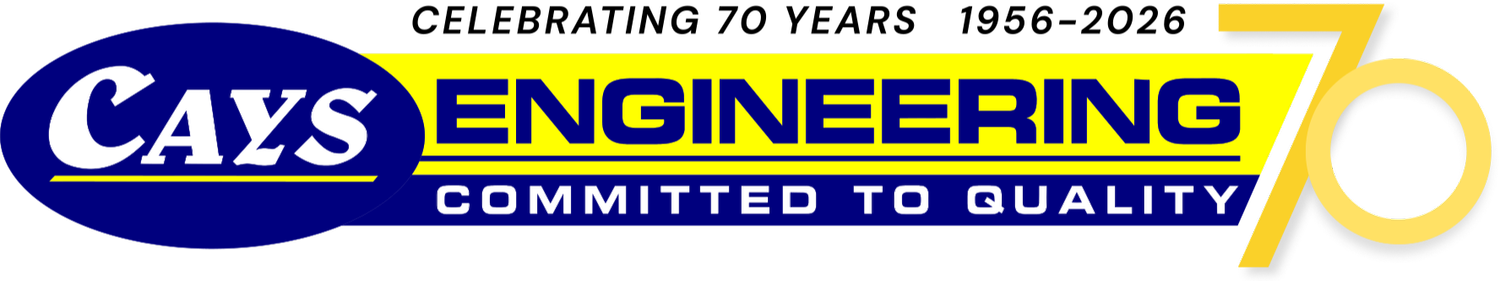 Logo for Caxs Engineering featuring a blue oval with white text, yellow underline, and black and yellow stylized wrench and bolt