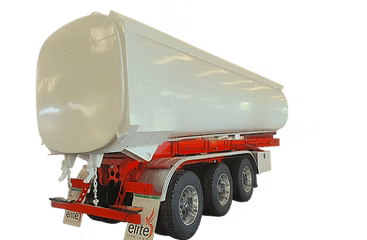 A large white tanker trailer attached to a red semi-truck