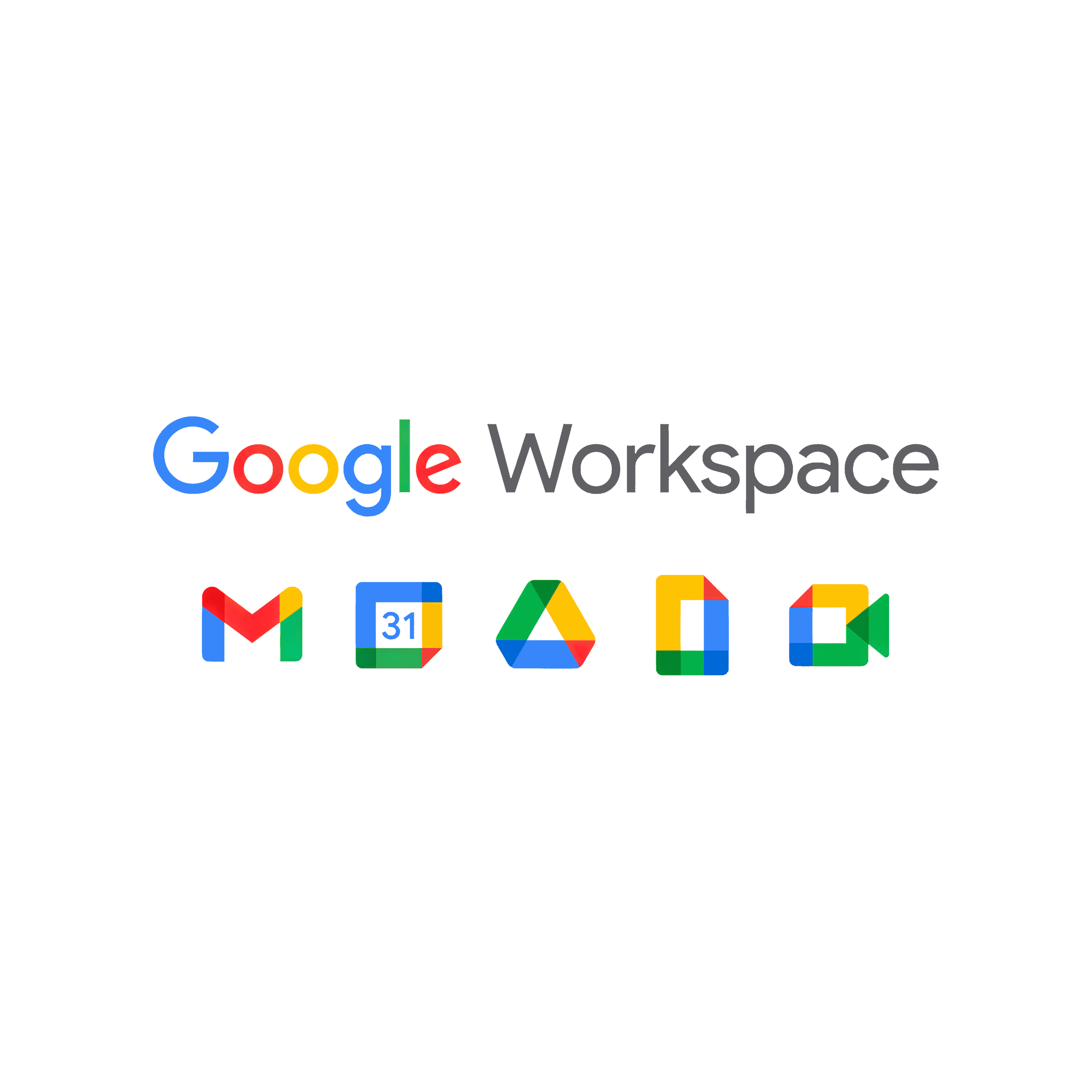 Google Workspace logo with icons for Gmail, Calendar, Drive, and other apps.