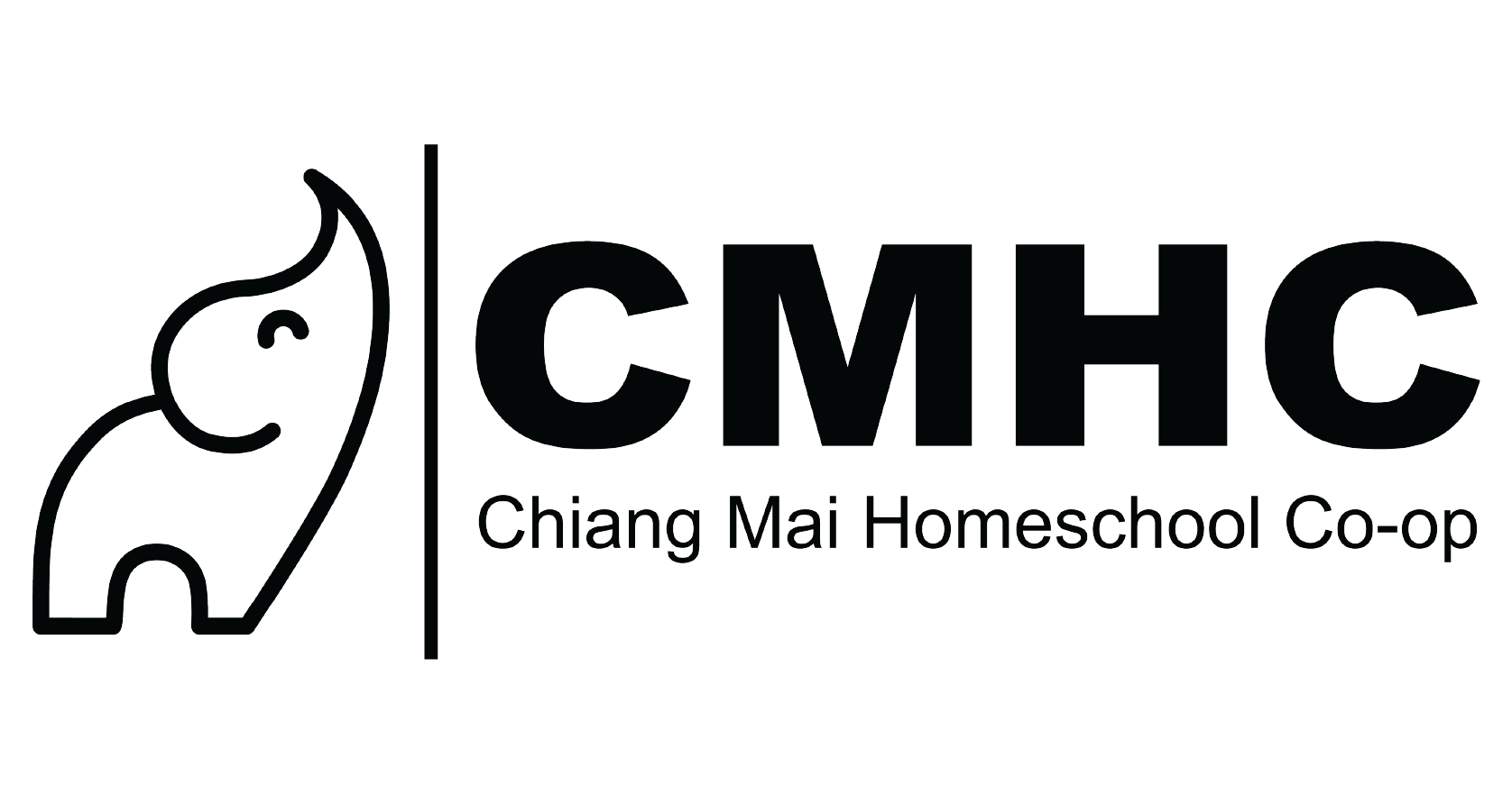 Logo for Chang Mai Homeschool Co-op featuring a stylized elephant outline and bold text 'CMHC' with smaller text 'Chang Mai Homeschool Co-op' underneath.