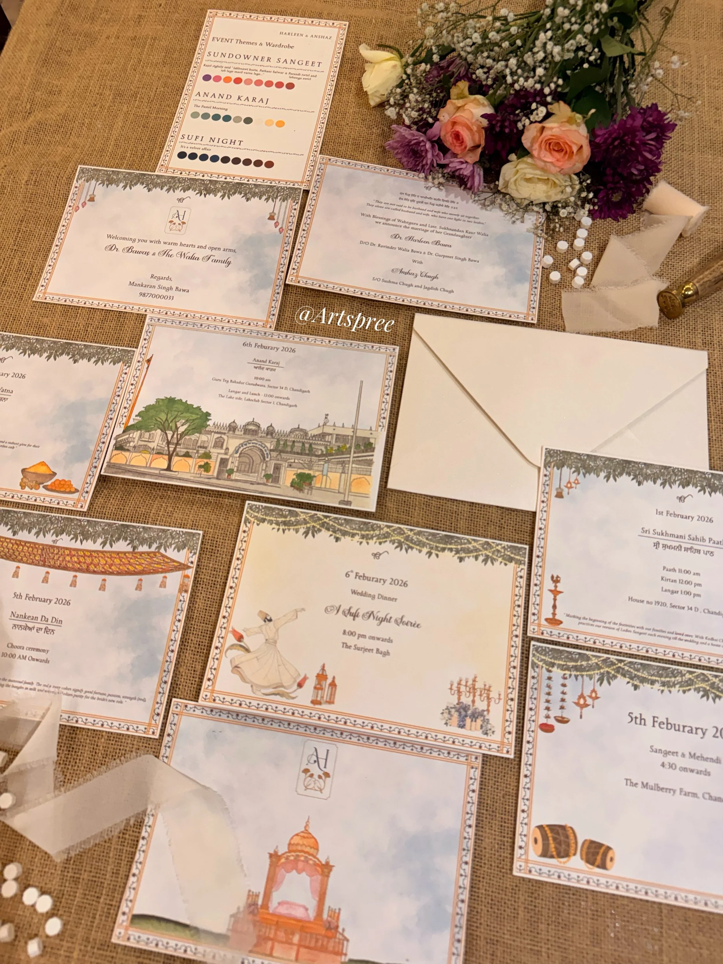 Shaadi sirf ek din ka celebration nahi, ek poori kahaani hoti hai. 💛

Shagan di mithaas, dhol di dhun, Sufi raataan da sukoon, te Anand Karaj di pavitrata&mdash;har rasam apni ek alag yaad lekar aati hai. This bespoke Punjabi wedding invitation suit