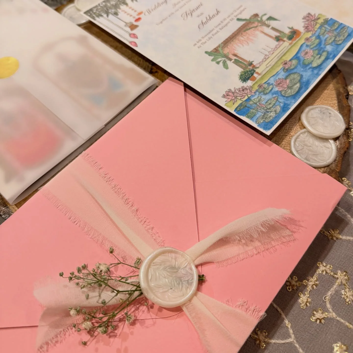 An invitation that feels like poetry on paper.🫶🏻✨
Soft textures, divine details, and a pastel palette &mdash; designed to honour culture while embracing contemporary charm. 🌿
.
.
.
#weddingstationery #luxuryinvitations #indianweddingdesign #bespok