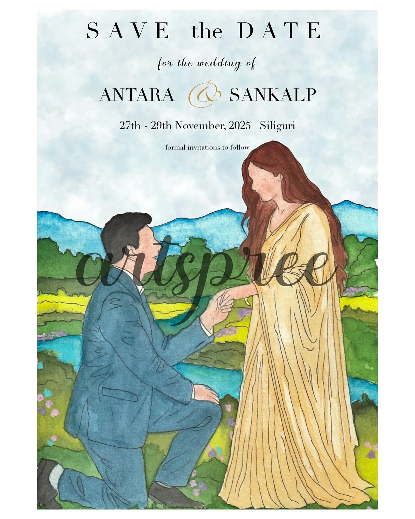 🌸✨ A moment painted with love! ✨🌸
Hand-painted &ldquo;Save the Date&rdquo; for Antara &amp; Sankalp, capturing their story in timeless watercolor.
From proposal to forever&mdash;crafted with heart, brush, and imagination. 💍🎨
⠀⠀
DM to get your own