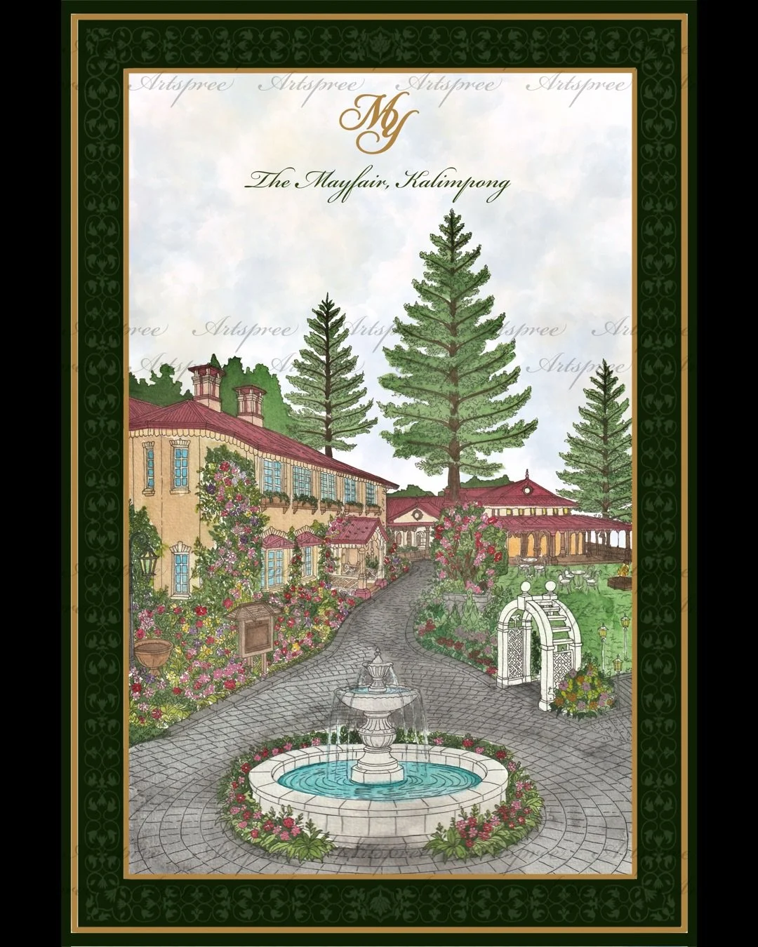 A little piece of Kalimpong, painted just for them.

The Mayfair, Kalimpong &mdash; illustrated by hand and made into the very first glimpse of their wedding celebration.

A story that begins with their blessings.

A traditional invitation to mark th