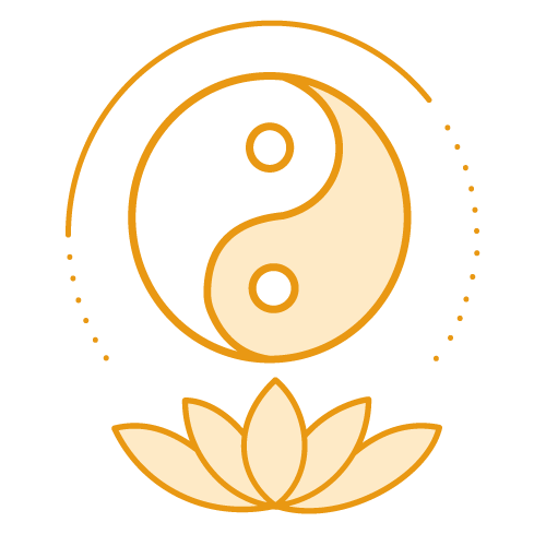 En yin-yang symbol med en lotusblomma längst ner