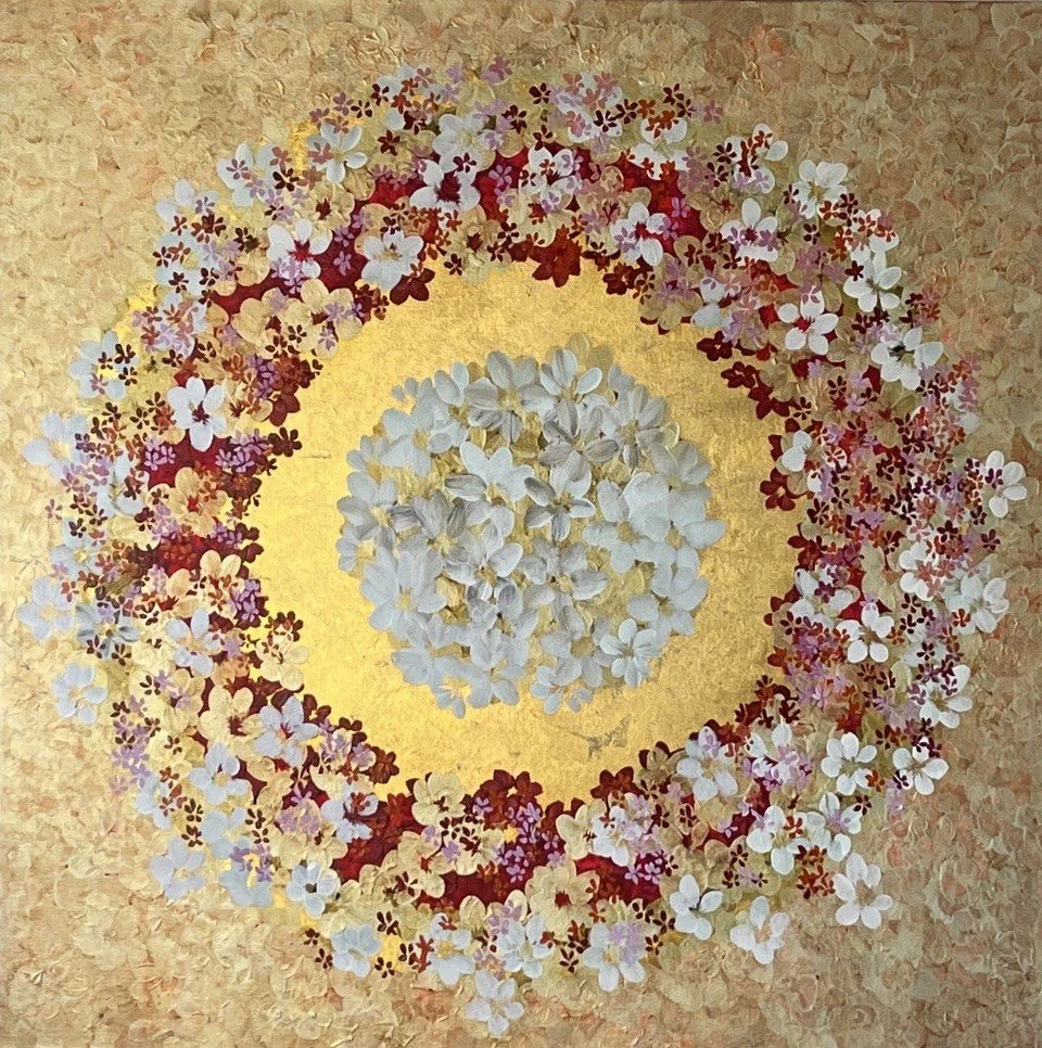 'Gratitude mandala' - 100cm x 100cm x 3cm - mixed media on canvas (2024)