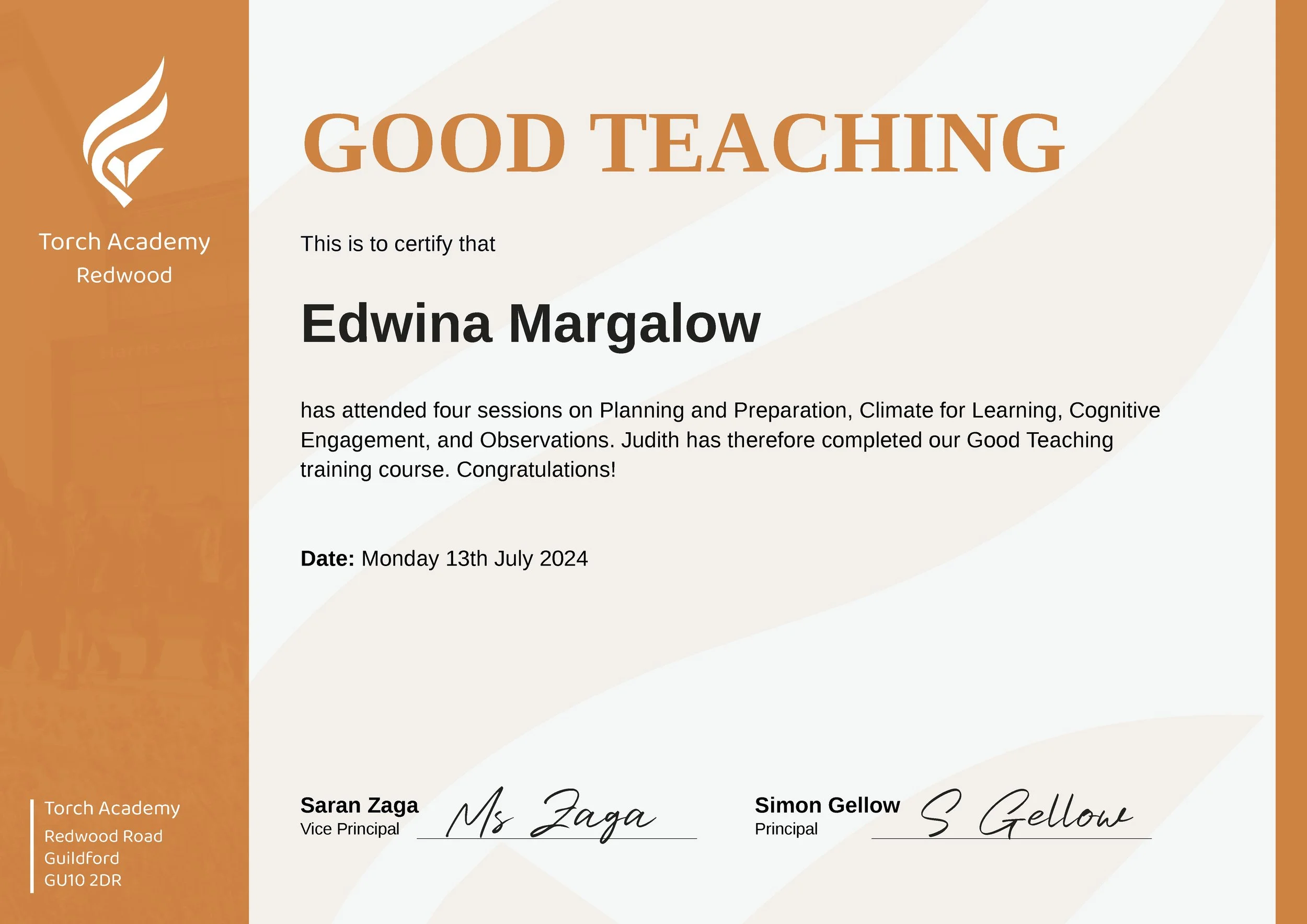 Torch Certificate Orange