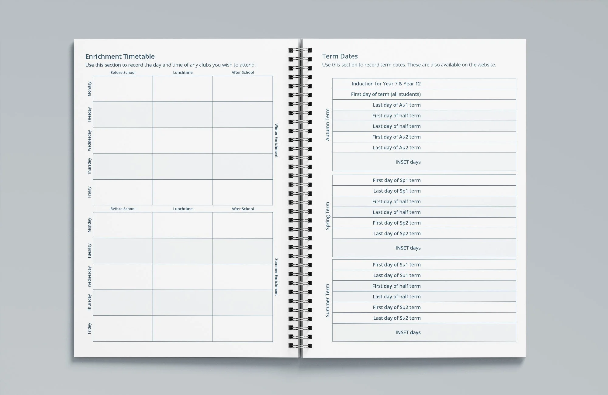 Enrichment timetable and term dates