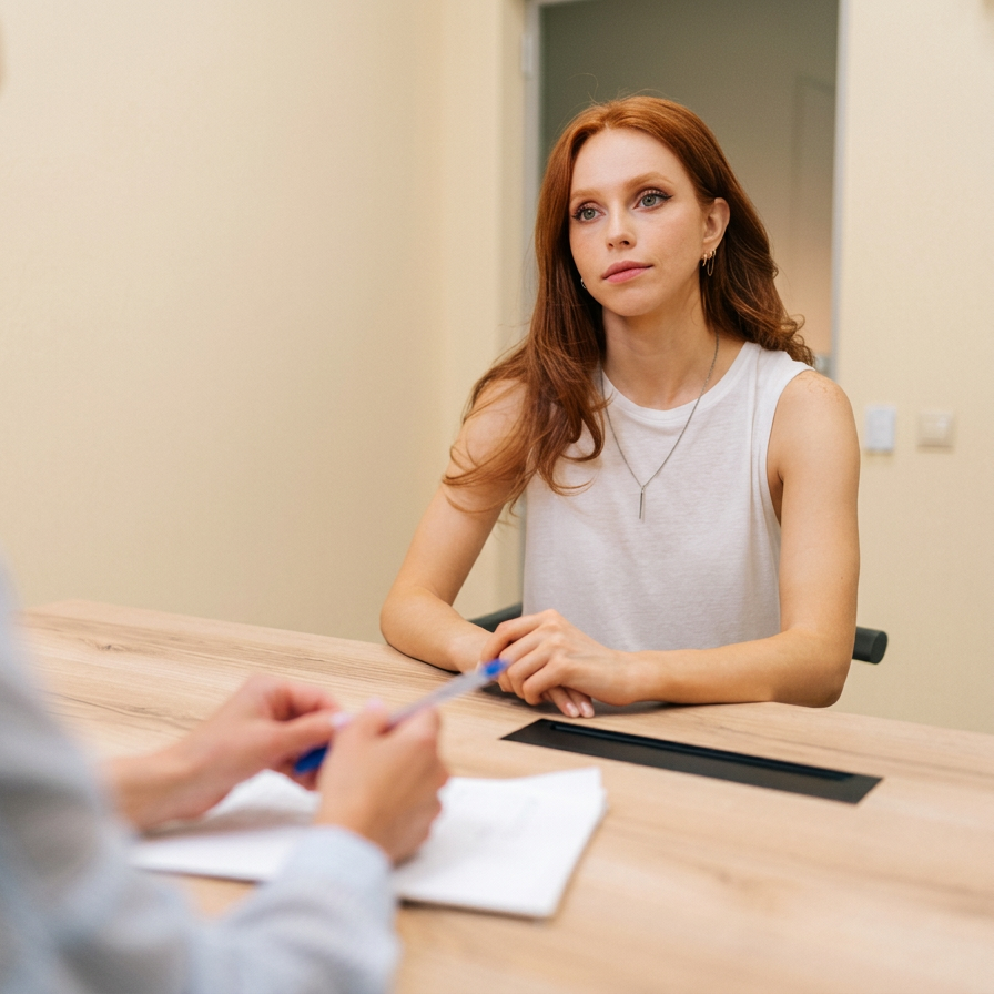 femme en consultation en face de son praticien.