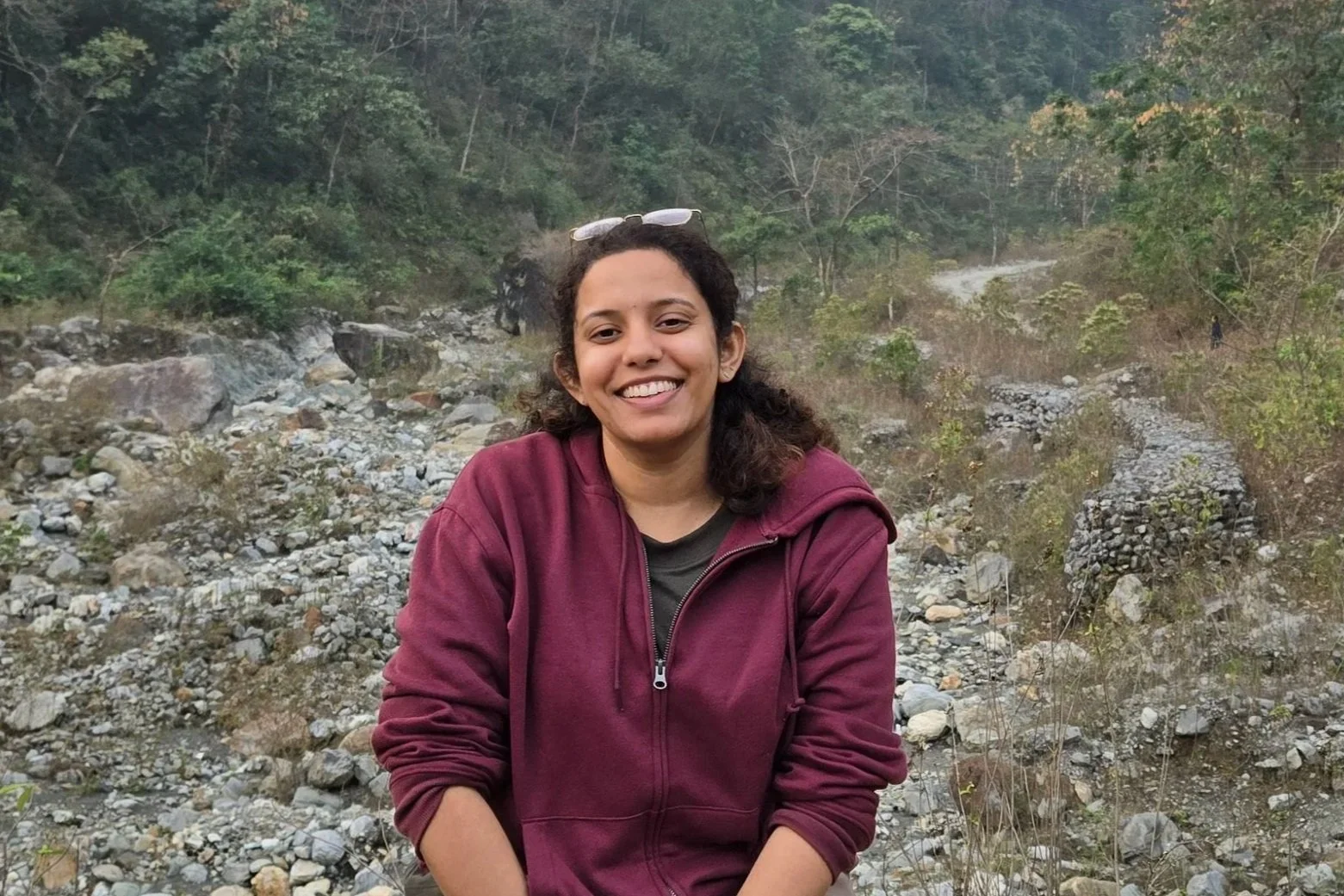 Tapasya during a relaxing stop post a walking tour of a village in India.