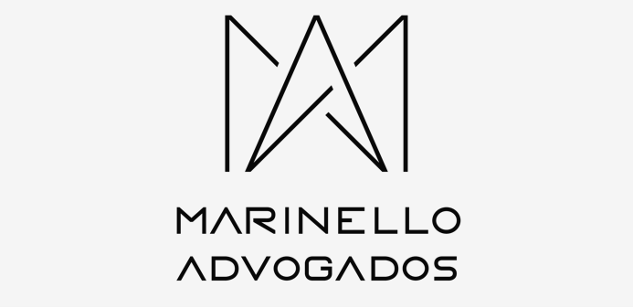 Logo for Marinello Advocados featuring a stylized geometric design and the company name written below.