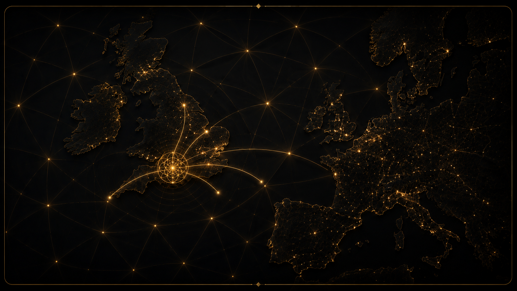 Map illustrating Presence Travel's long-distance chauffeur services across the UK and selected European destinations.