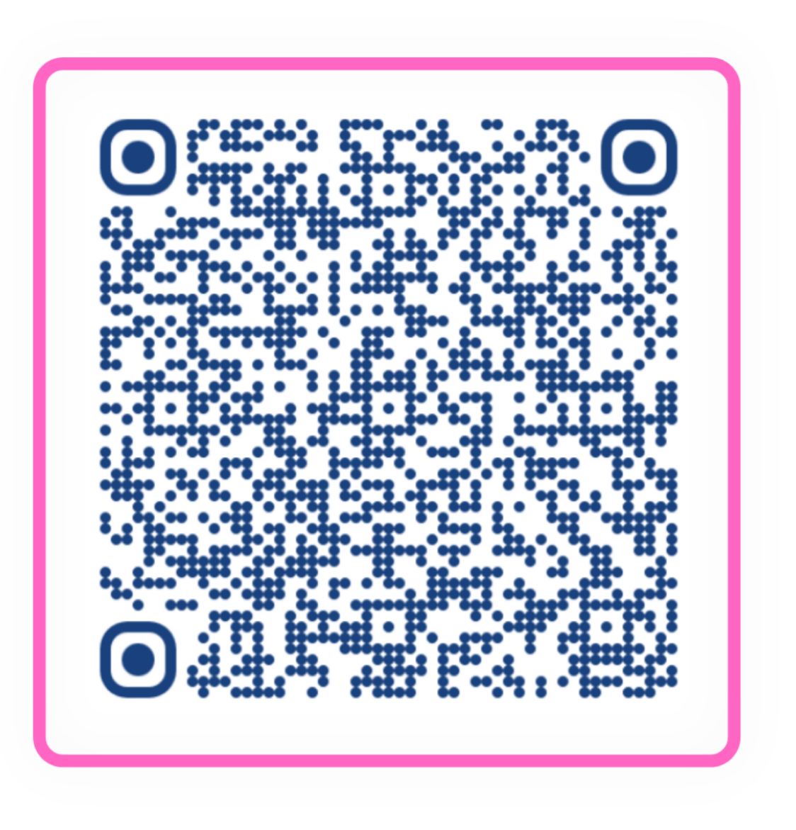 QR code on a pink border, black background