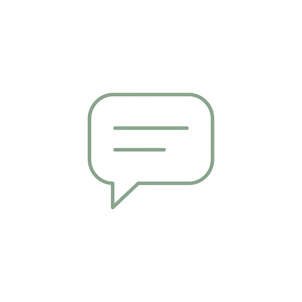 Outline of a speech or chat bubble with three lines of text inside, indicating communication or messaging.