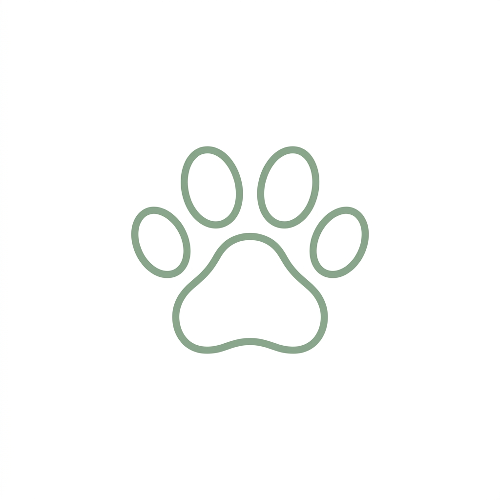 Minimalist green outline of a paw print on a white background.