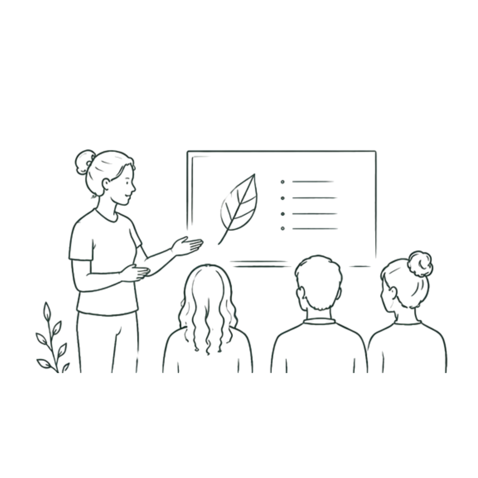 Illustration of a pediatric occupational therapist collaborating and teaching with professionals and community.