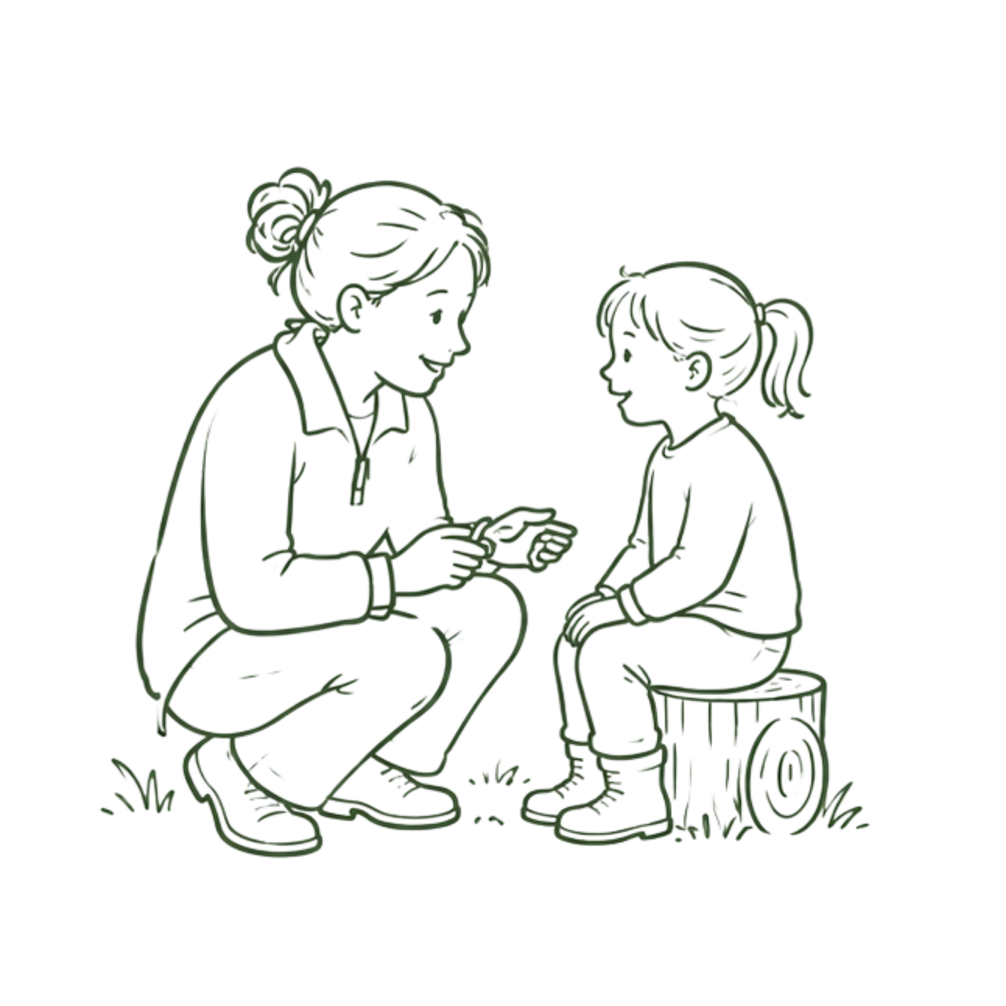 Line drawing of a family of three, with a man, woman, and young girl, exchanging a small gift, with birthday cake and presents in the background.