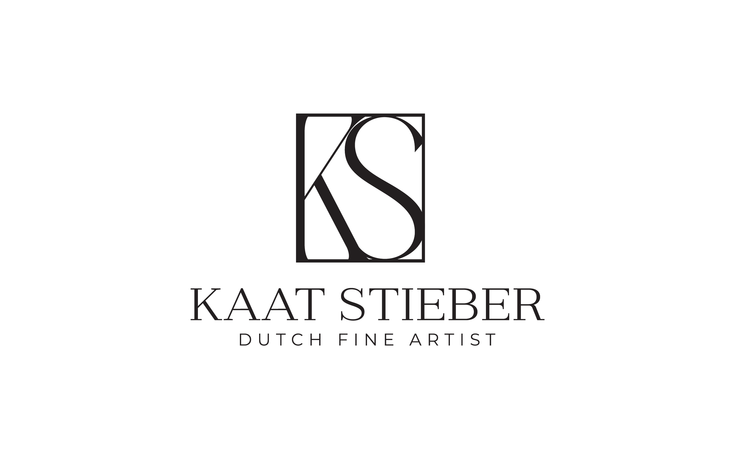 Logo van Kaat Stieber, een Nederlandse fijnkunstenares, met een zwart en wit ontwerp en de tekst 'Kaat Stieber, Dutch Fine Artist'